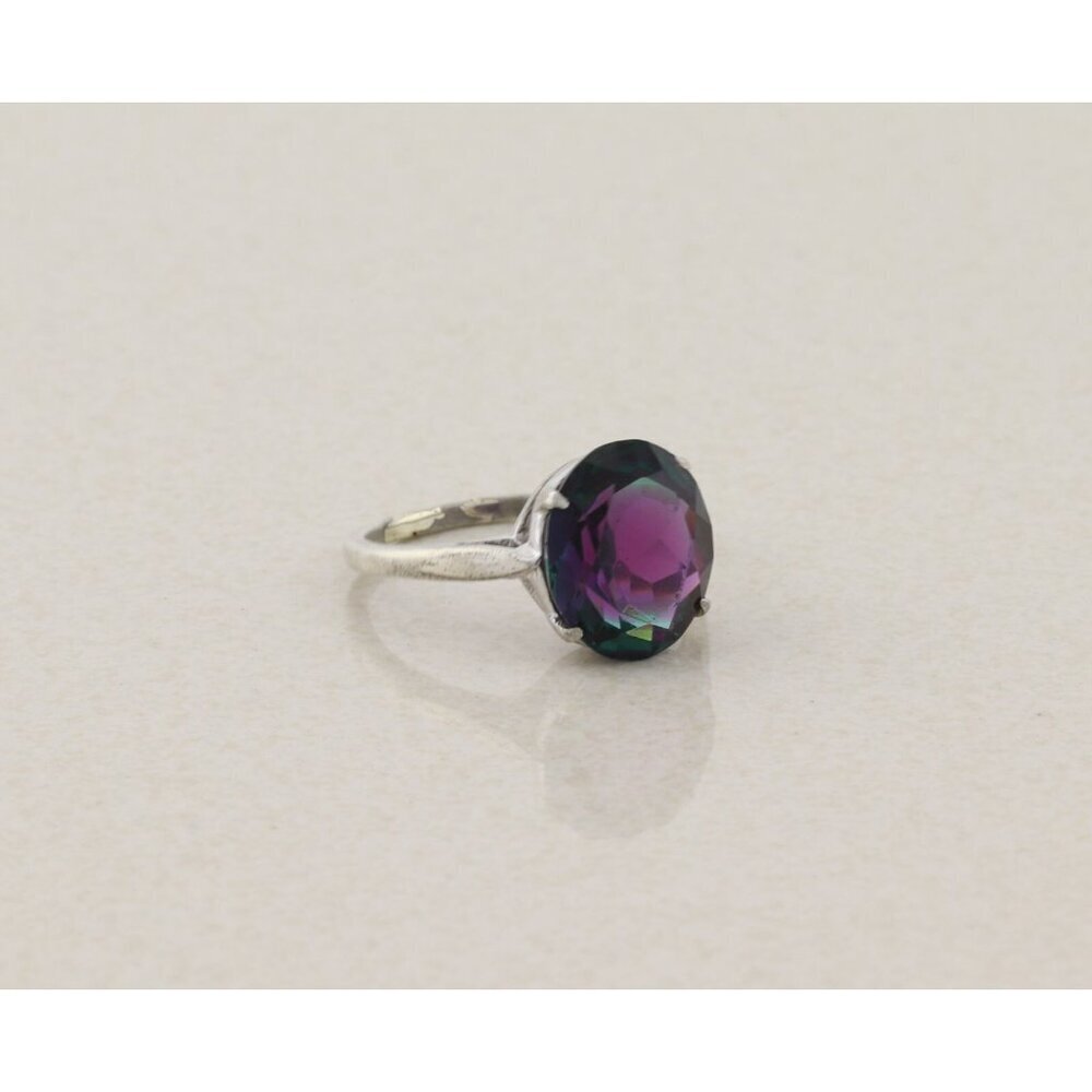 Sterling Silver Blue Purple Green Color Change Cubic Zirconia Ring Size 8 - Picture 3 of 8